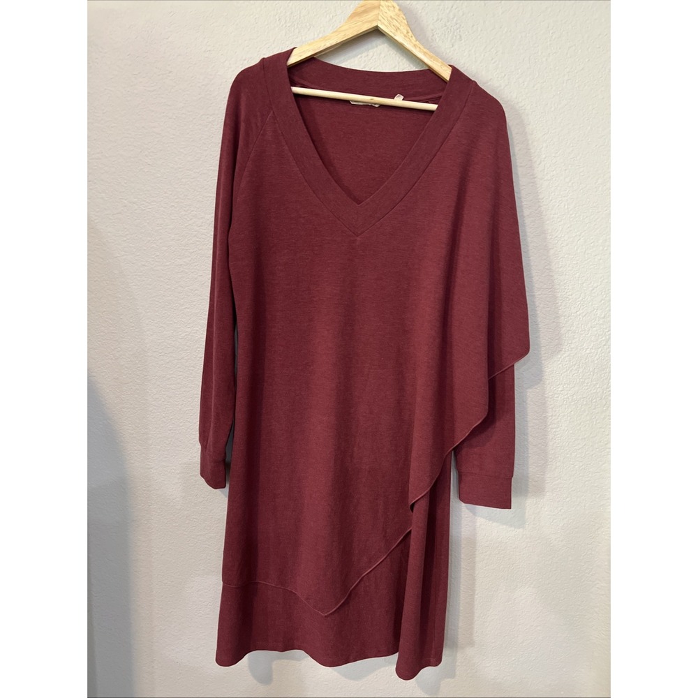 Soft Surroundings Marla Dress MAROON Knit Layered Drapey Knee Length LARGE